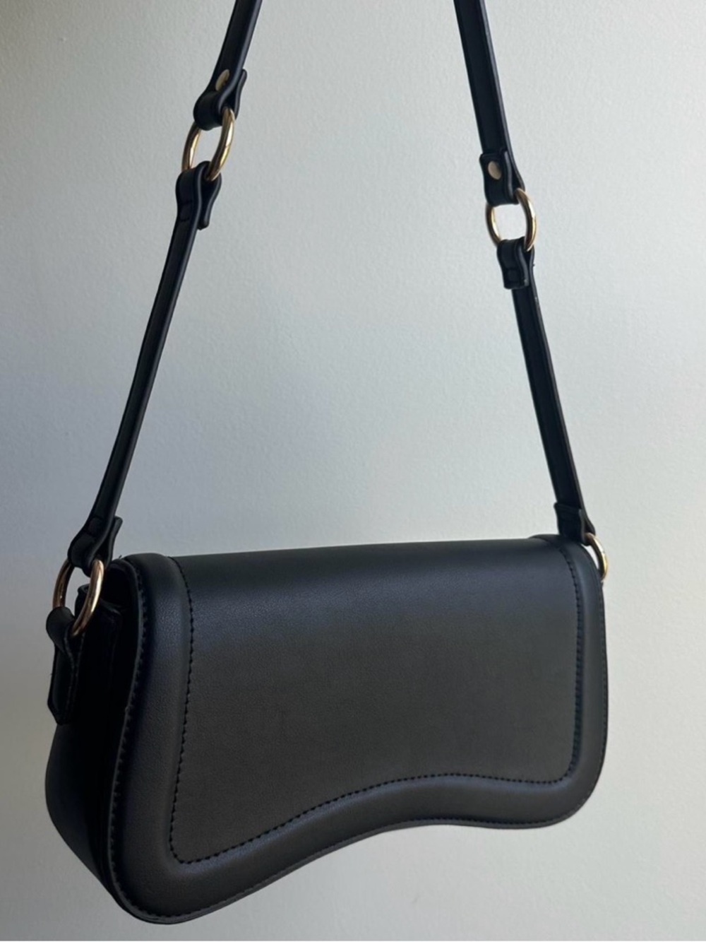 Black Structured Shoulder Bag - Classic Minimalist Women's Bag